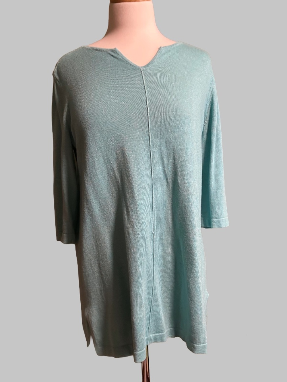 J. Jill Pure Jill Linen Blend V-Neck Knit Tunic Sweater Blue Medium